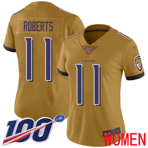 Baltimore Ravens Limited Gold Women Seth Roberts Jersey NFL Football #11 100th Season Inverted Legend